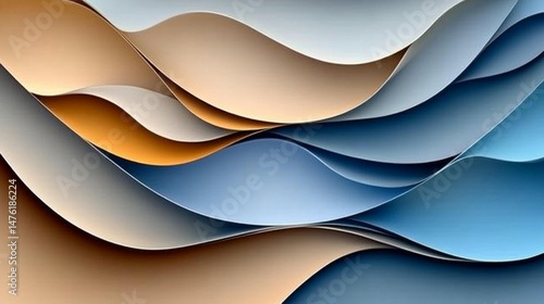 Abstract layered wavy shapes in muted colors