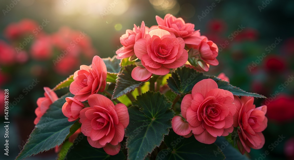 Red Begonia Flowers in Sunlight Red Begonia Flowers in Sunlight