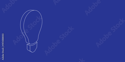 The outline of a large lamp symbol made of white lines on the left. 3D view of the object in perspective. Vector illustration on indigo background