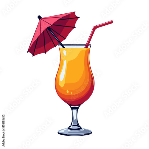 Tropical cocktail with umbrella on white background, bold self-expression