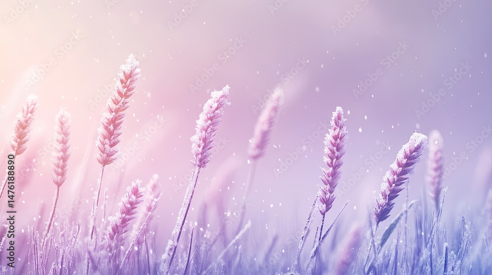 Naklejka premium Pastel winter floral scene of frosted grasses.