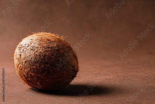 Obraz na płótnie One whole coconut in shell on brown background w salonie