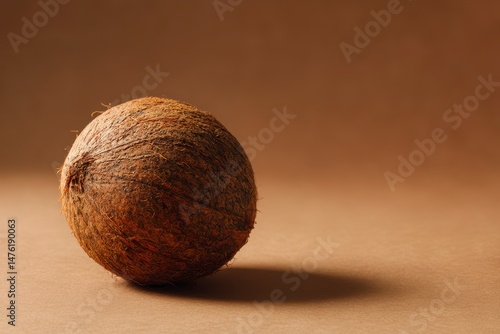 Obraz na płótnie One whole coconut in shell on brown background w salonie