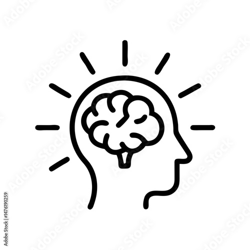 Human Brain Icon – Mind Intelligence Thinking Head Line Vector