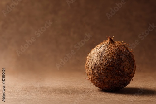 Obraz na płótnie One whole coconut in shell on brown background w salonie