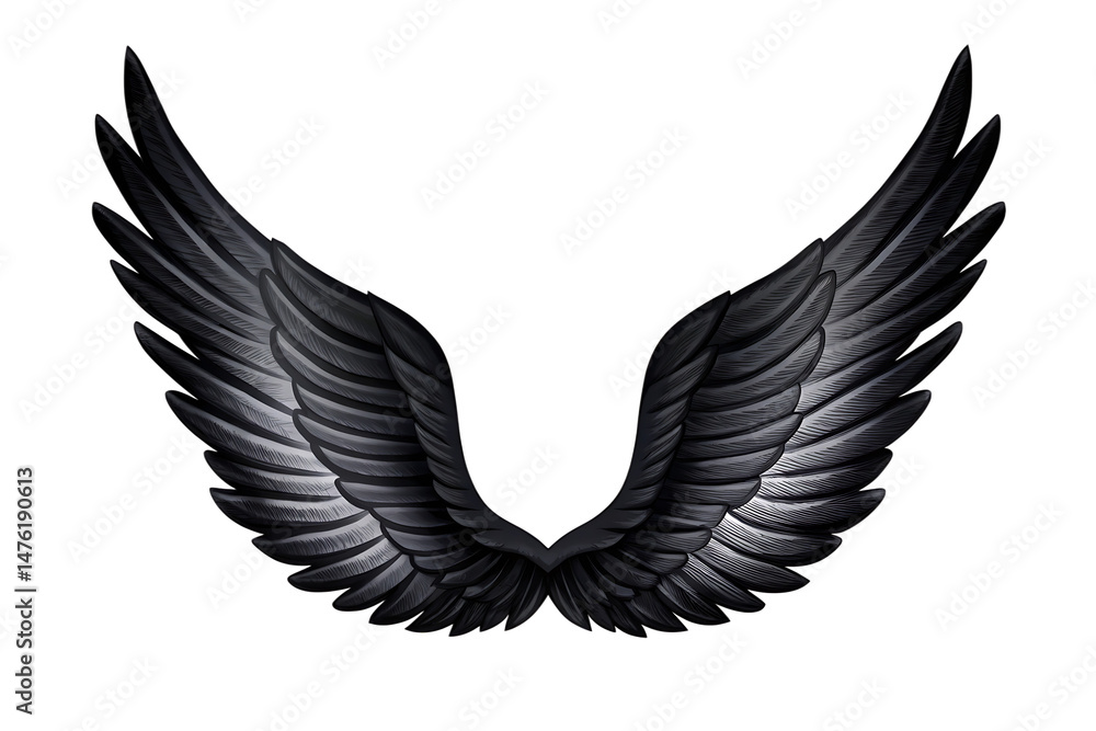Naklejka premium Black wings isolated on the white background. PNG