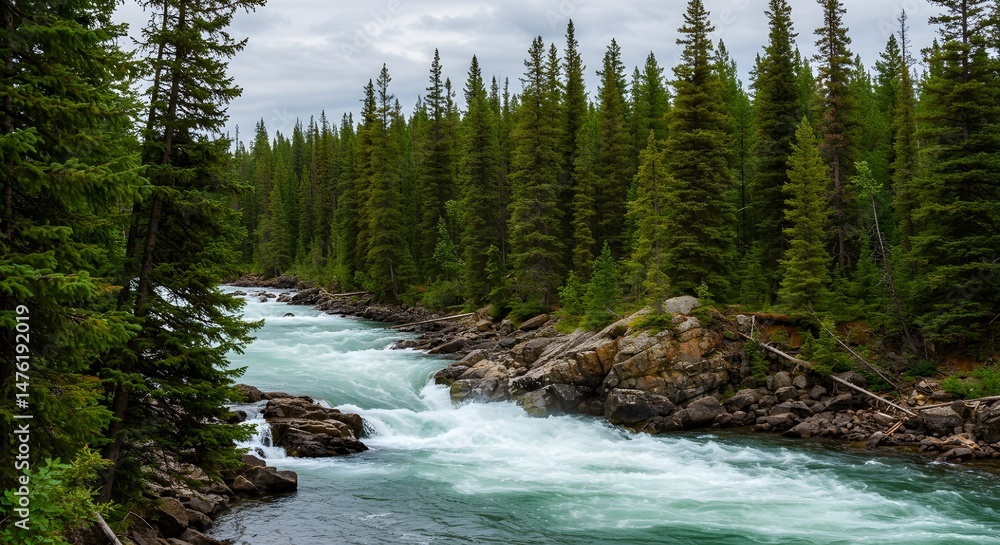 Forest River Cascade: Serene Nature Landscape Forest River Cascade: Serene Nature Landscape