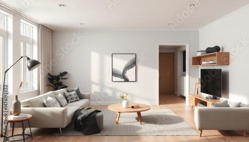 Cozy and Bright Interior Design Featuring Minimalist Decor and Natural Sunlight Ambiance in a Modern Living Space