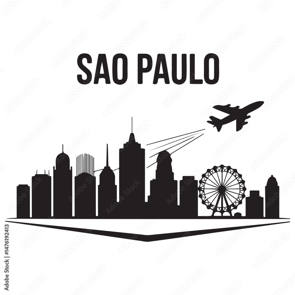Fototapeta premium Vector Sao Paulo skyline. Travel Sao Paulo famous landmarks. Business and tourism concept for presentation, banner, web site Vector Black silhouette. with white background