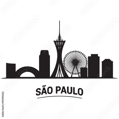 Vector Sao Paulo skyline. Travel Sao Paulo famous landmarks. Business and tourism concept for presentation, banner, web site Vector Black silhouette. with white background