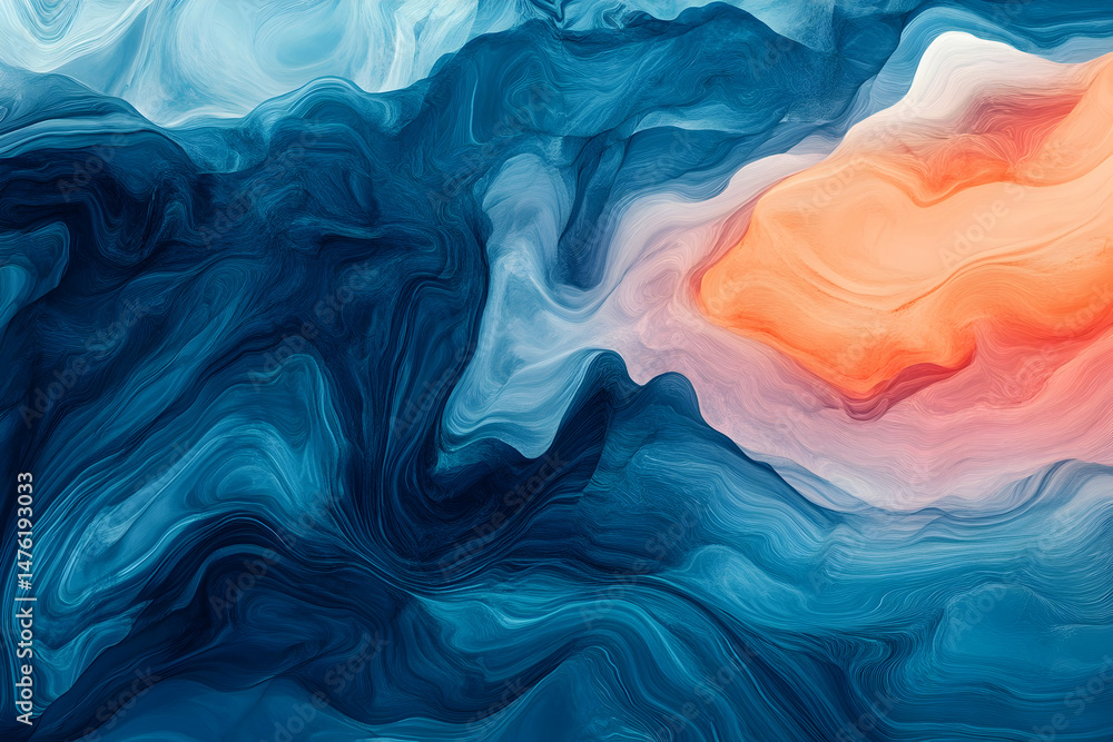 Obraz premium Abstract swirling blue and orange colors resembling water or clouds.