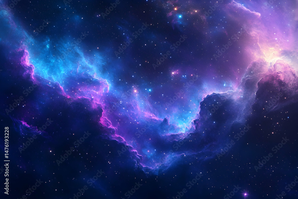 Colorful nebula filled with stars and cosmic dust against a dark background. Colorful nebula filled with stars and cosmic dust against a dark background.