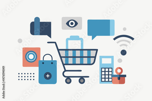 minimalist shopping cart icon basic household items