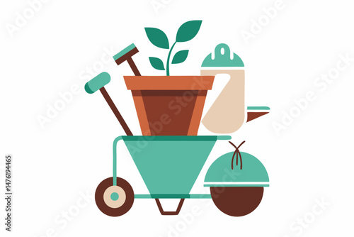 cart with gardening tools