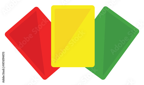 Green yellow and red cards for penalty cards football isolated on white background.