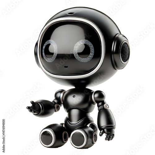 3D Cute black robot AI isolated on white background