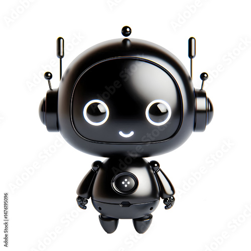 3D Cute black robot AI isolated on white background