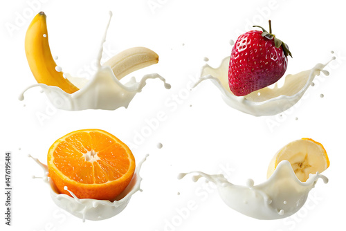 fruit milk splash isolated on the white  background. PNG