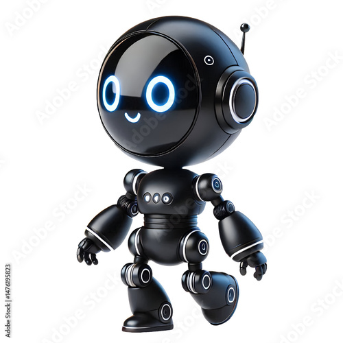 3D Cute black robot AI isolated on white background