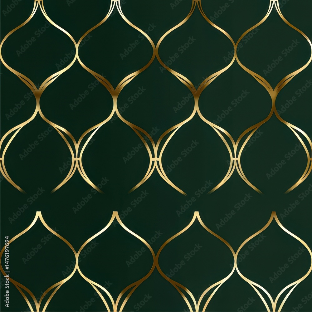Fototapeta premium Elegant Gold Geometric Pattern on Dark Green Background