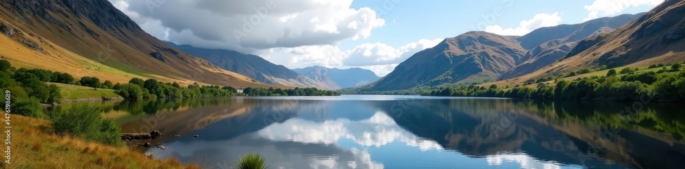 Ullswater's tranquil waters embraced by fells, Patterdale below , scenery, british Ullswater's tranquil waters embraced by fells, Patterdale below , scenery, british