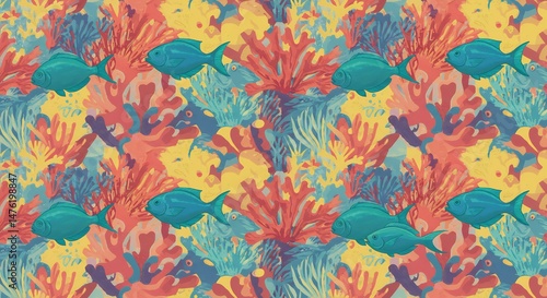 Fish Swimming in Coral Reefs Pattern