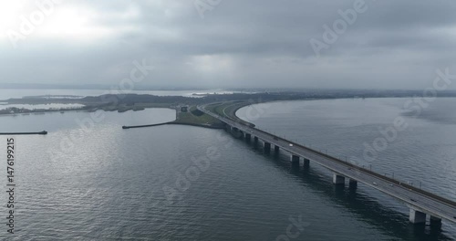 Wallpaper Mural Great Belt Bridge, infrastrucutre in Denmark, transport, mobility, foggy weather, endless bridge. Aerial view. Torontodigital.ca