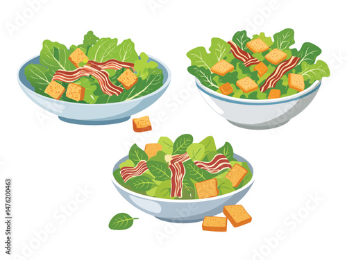 vector illustration of a german food Feldsalat (Lamb's Lettuce Salad, Often Served with Bacon and Croutons)