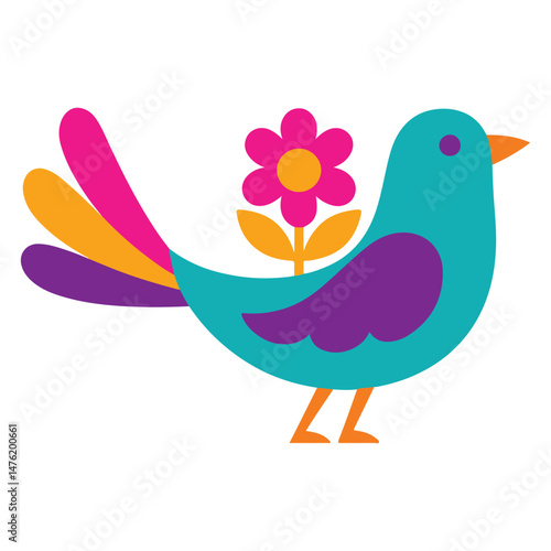 Mexican Otomi Bird illustration, colorful Otami fiesta flowers Art, Cute colorful mexican Design Sublimation
