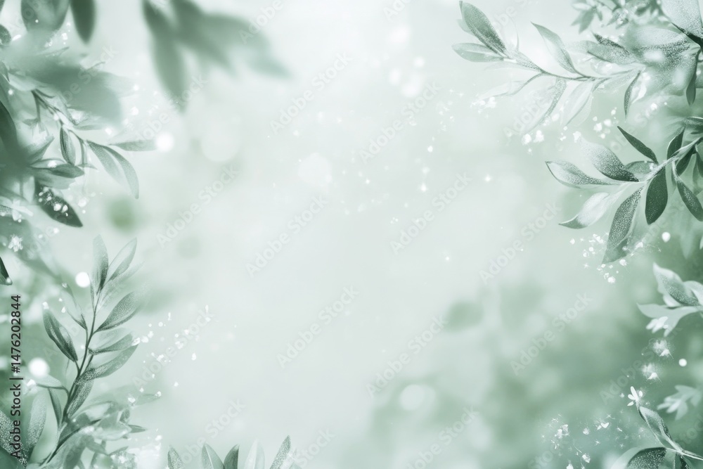 Soft green leaves frame a gentle light