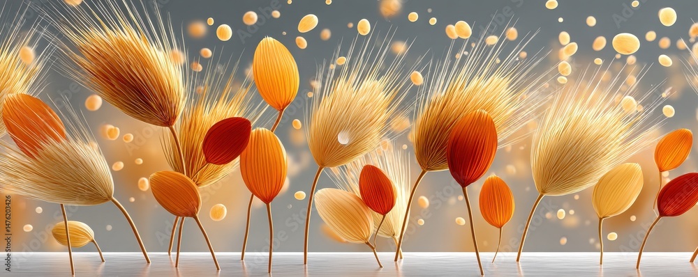 Elegant abstract depiction of stylized golden plants under soft warm light
