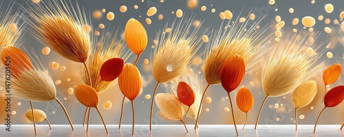 Obraz na płótnie Elegant abstract depiction of stylized golden plants under soft warm light w salonie