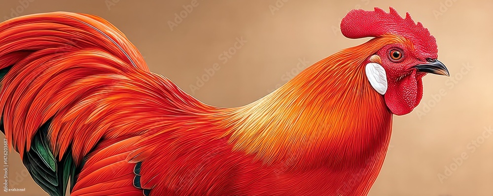 Close-up of vibrant rooster showcasing its distinct feathers and bright red comb