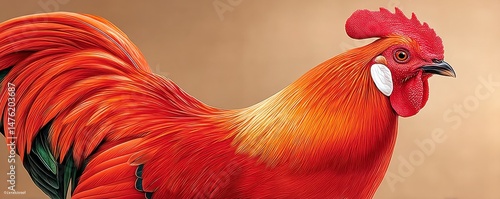 Obraz na płótnie Close-up of vibrant rooster showcasing its distinct feathers and bright red comb w salonie