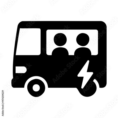 Electric shuttle bus icon with passengers