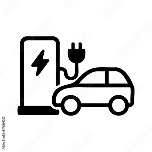 Electric car charging at EV station icon