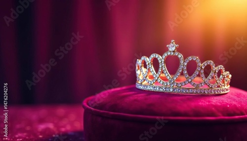 Sparkling tiara on a velvet cushion, ready for the next contestant , victory, stunning