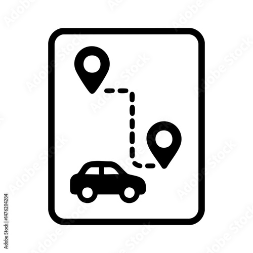 Car route navigation map icon with location pins