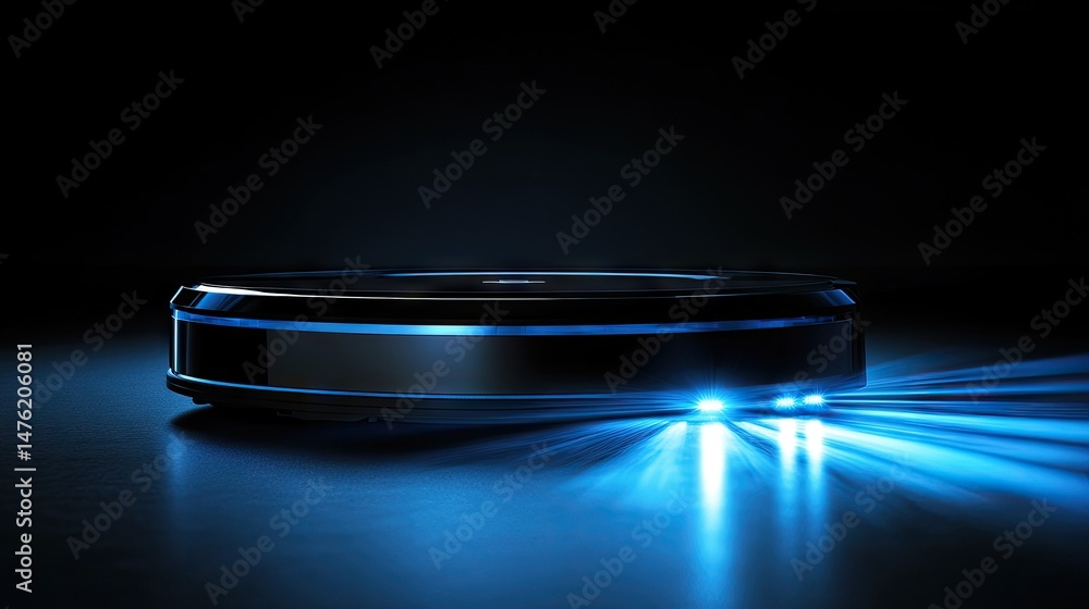 Side profile of robot vacuum detecting objects in dark lighting Side profile of robot vacuum detecting objects in dark lighting