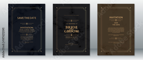 Dark Elegant Wedding Invitation Set with Gold Frames – Formal & Luxurious Style