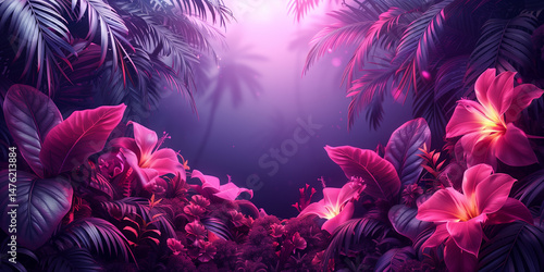Fototapeta Naklejka Na Ścianę i Meble -  Neon Tropical Background. Generated AI