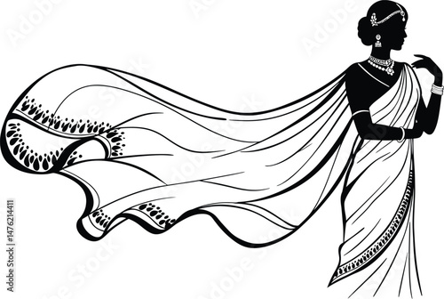 Elegant Silhouette of Woman in Saree