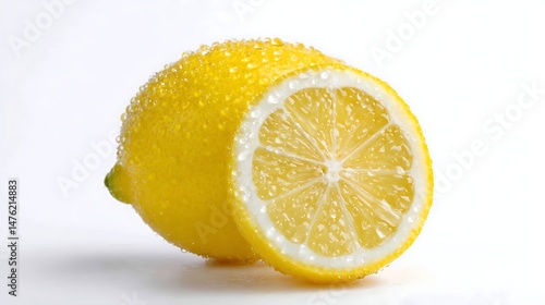 Half a fresh lemon on a white background, looks very delicious, perfect for use in food-related designs