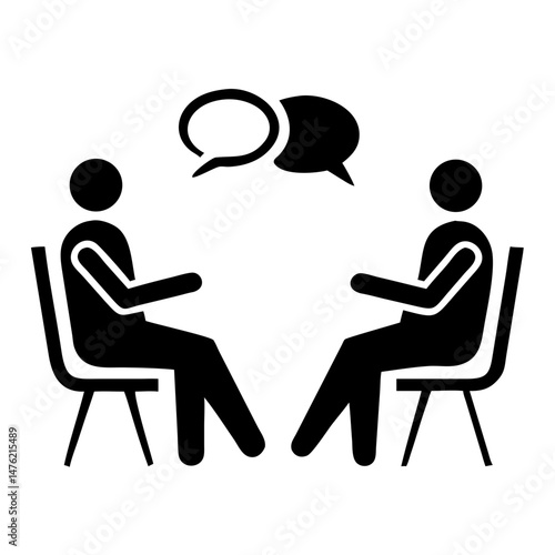 Black silhouette illustration depicting elements symbolic of a therapy session concept
