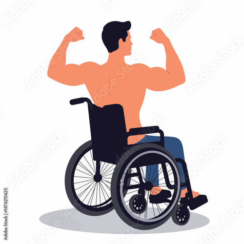 Disabled man flexing muscles in wheelchair, strength and resilience