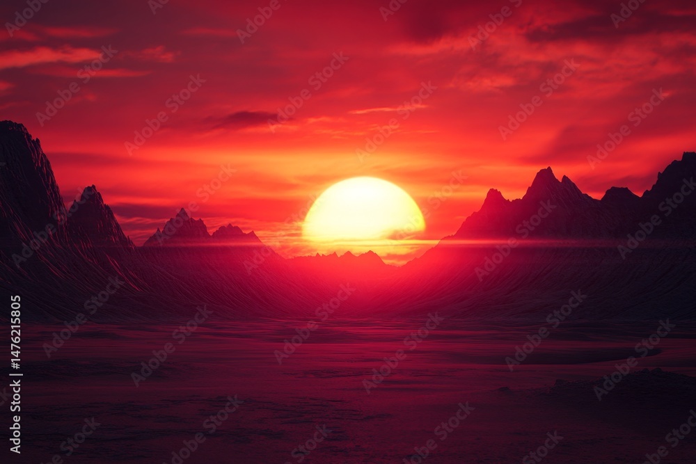 Fototapeta premium Fiery Sunset Over Mountain Range (1)