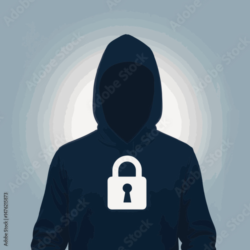 Mysterious figure behind security login screen, digital intrigue