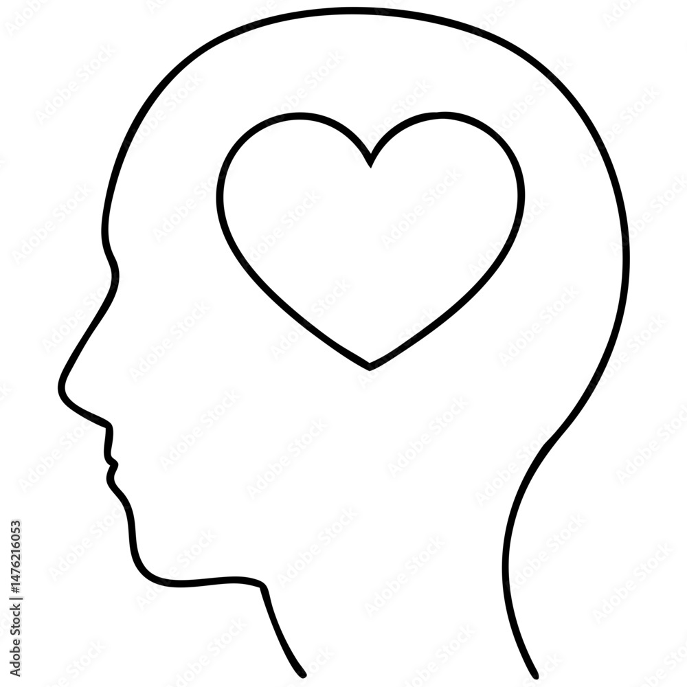 Human head silhouette with heart symbol flat vector design icon illustration Human head silhouette with heart symbol flat vector design icon illustration