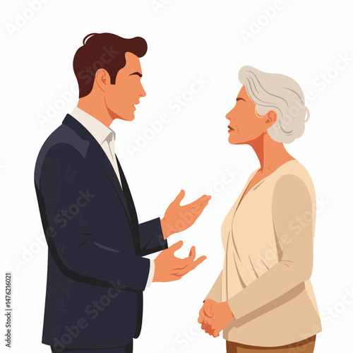 Groom engaging in animated discussion with family member, family dynamics