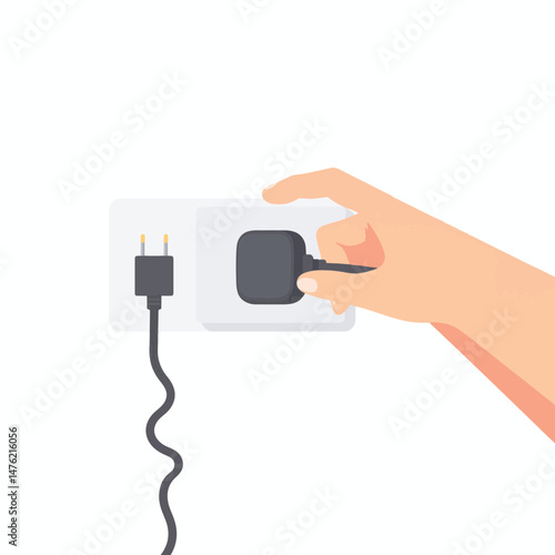 Hand unplugging phone charger from wall socket, connection disconnect